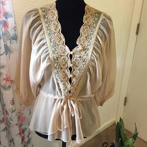 Lace Detail Sheer Blouse | Size M